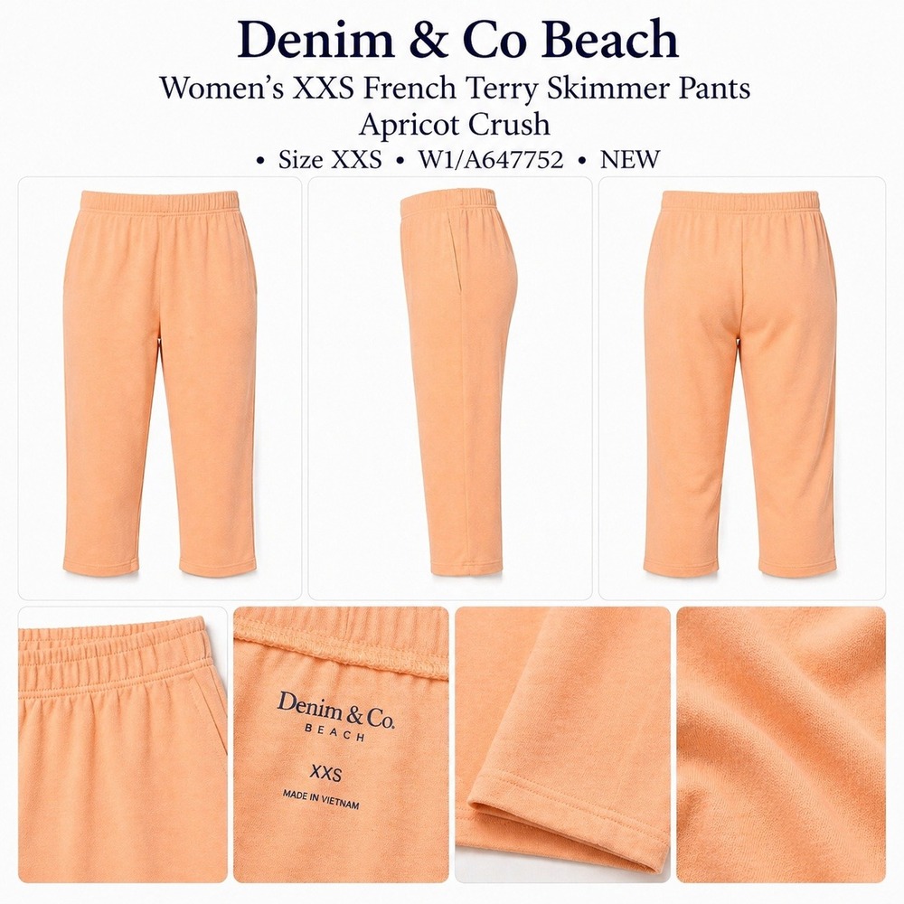 Denim & Co Beach Womens XXS French Terry Skimmer Pants Apricot Crush A647752 NEW
